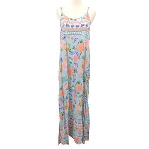 Raya Sun Floral Boho‎ Maxi Dress Pastel Cottagecore Rayon Sleeveless Size XL